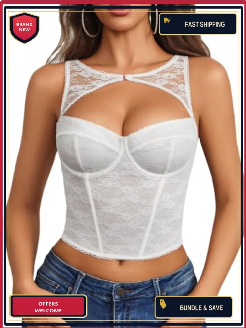 Lace Corset Top Cutout Bralette Underwire Waist Boning Sexy Crop Top Y2K